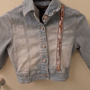 ROCAWEAR AUTHENTIC Cropped Denim Jean Jacket Size Small LOGO Pink Sequin